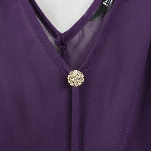 ABS By Allen Schwarts Dress Womens 14 Purple Sheer Flutter Sleeve Assymetrical‎ - Picture 3 of 7